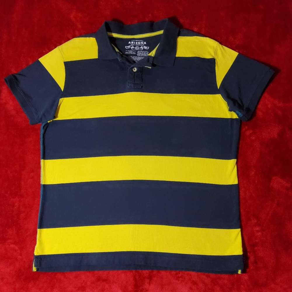 Vintage Y2K Arizona Jean Co Short Sleeve Polo Shirt Navy Yellow Stiped Men's XL